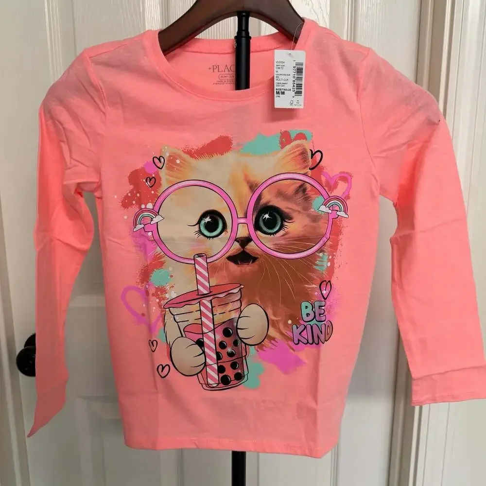 The Children's Place Girls' Long Sleeve  T-Shirt Set (Cat & Girl Pwr) qty 2 0083